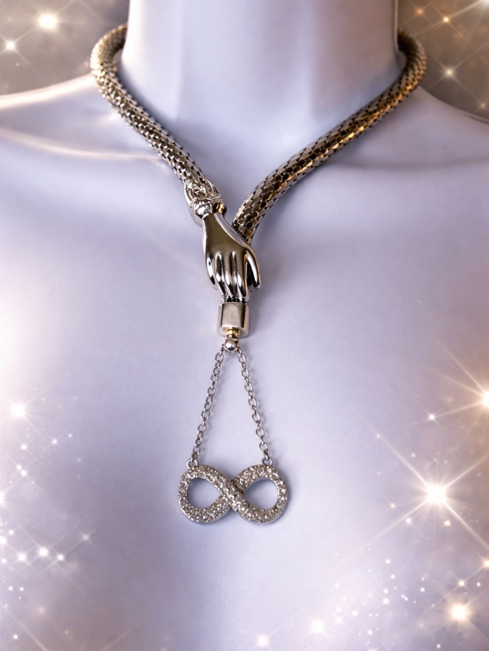NEW DL Auld Real Vintage Mesh Snake Lariat Choker Infinity Necklace